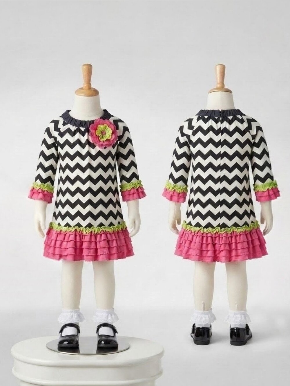 Rare Edition Spring Charming Black & White Chevron Ruffle Girl Party Dress- Sz 5